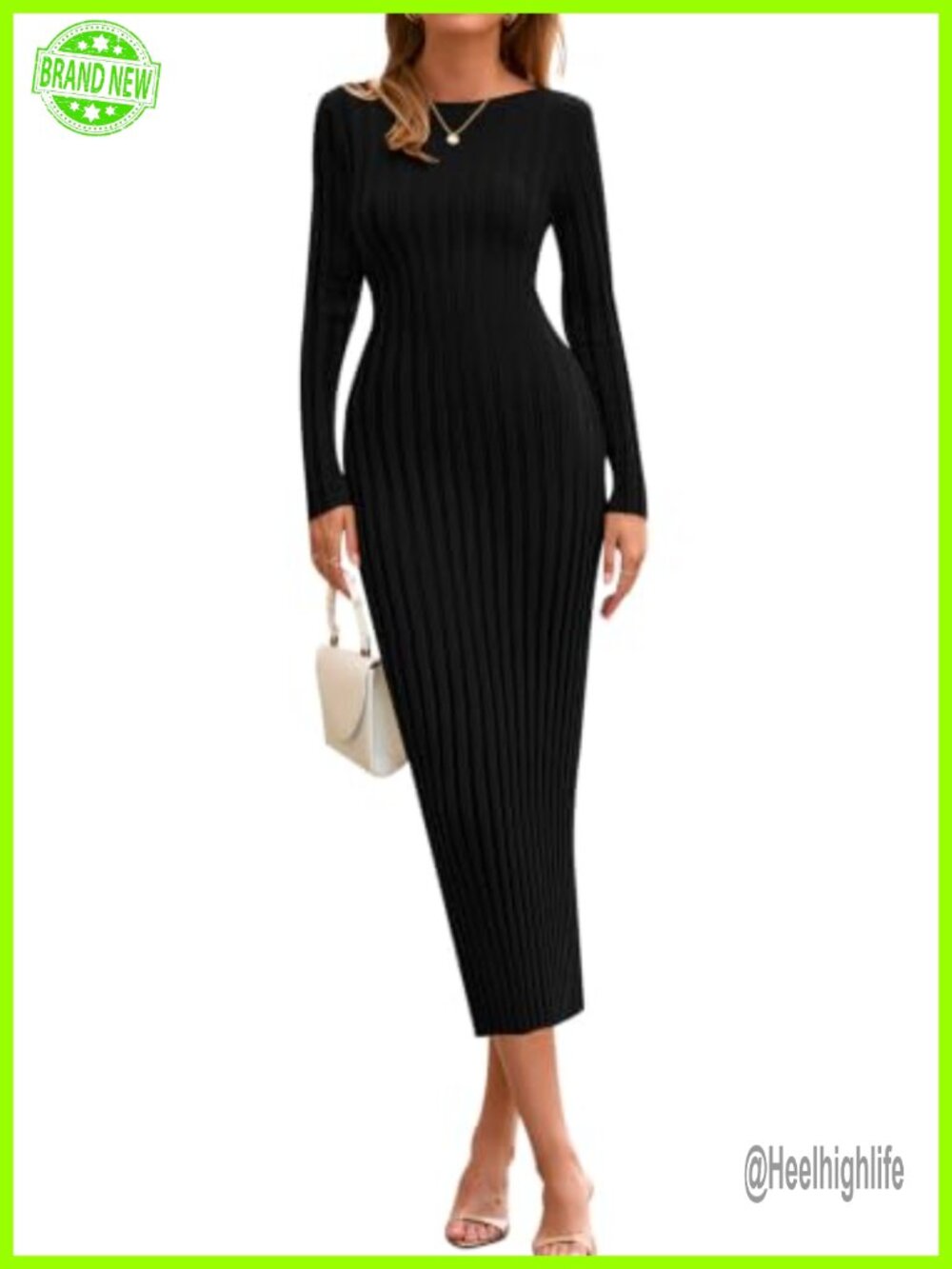 PRETTYGARDEN Womens Ribbed Knit Boat Neck Long Sleeve Bodycon Maxi Sweater Dress